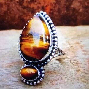 Tiger Eye Stamped 925 Sterling Silver Ring